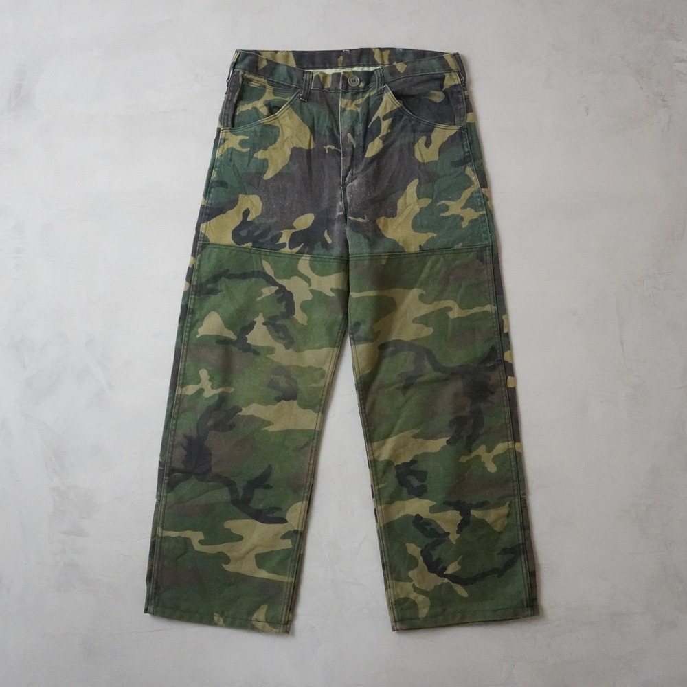 Vintage Pointer Mens Woodland Camo Double Knee Pants Straight Leg Green 33x27.5